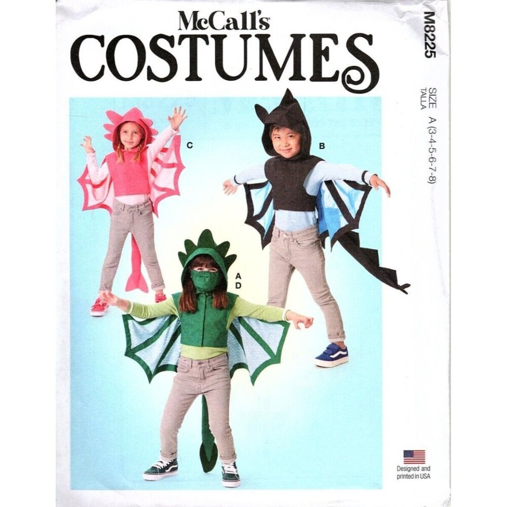 McCall's M8225 Girls or Boys 3 to 8 Dragon Cape and Mask Sewing Pattern Uncut